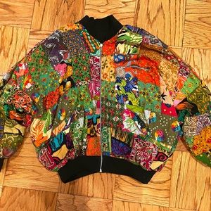 Vintage BATIK By Kenar colorful floral strawberries print patchwork jacket, OSFM